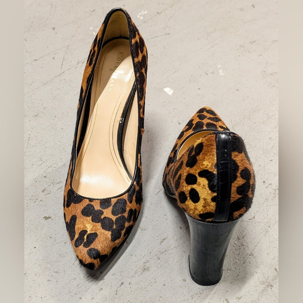 Cole Haan Chelsea Black Heel Pump Woodbury Ocelot Print Haircalf Pump.